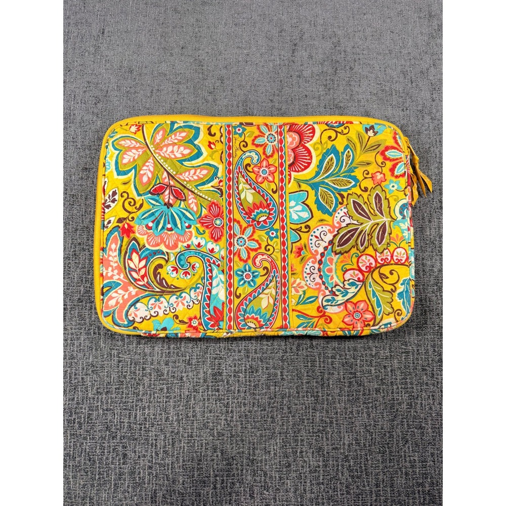 Vera‎ Bradley Sun Valley Quilted Laptop Sleeve Yellow Floral Paisley Tech Case